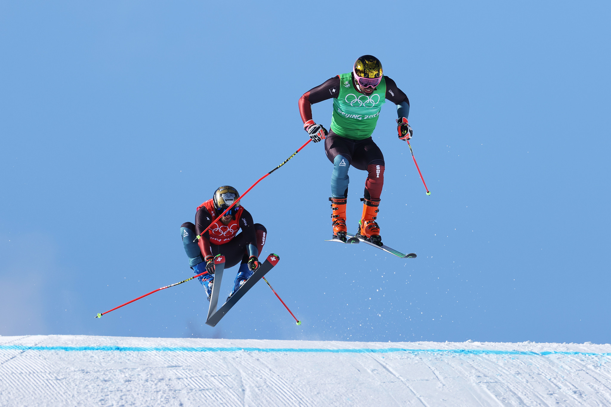Alex Fiva, left, was second to Ryan Regez in the men's ski cross in a Swiss one-two ©Getty Images