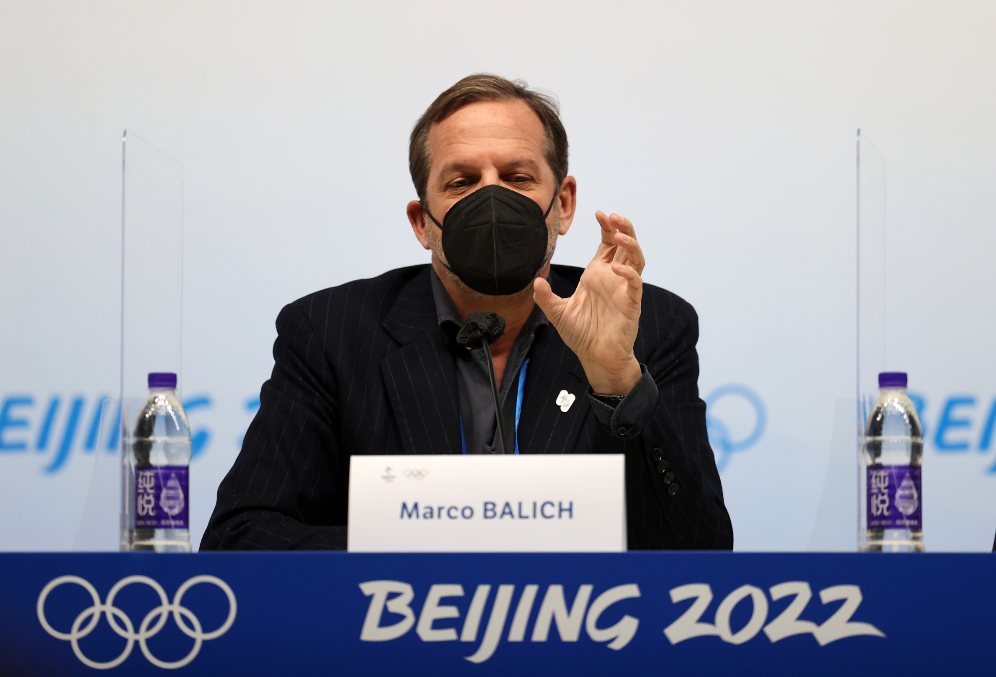 Marco Balich, creative producer of Olympic Ceremonies for Milan Cortina 2026, gave a sneak preview of tomorrow's Handover Ceremony at a press conference at Beijing 2022 ©Getty Images