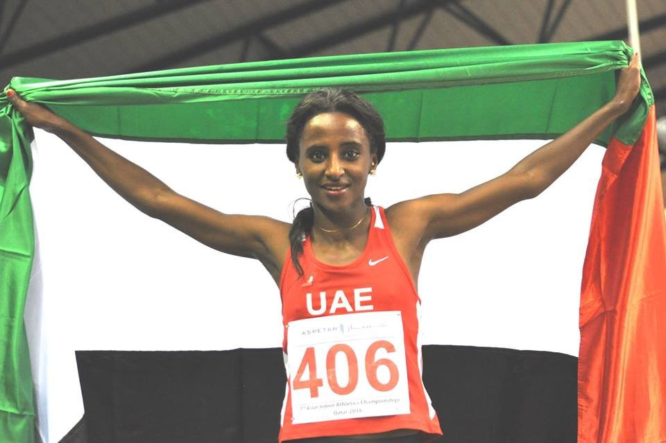 Bethlem Desalegn celebrated the United Arab Emirates' first-ever medal at the Asian Indoor Athletics Championships when she won the 1500 metres in Doha ©AAA