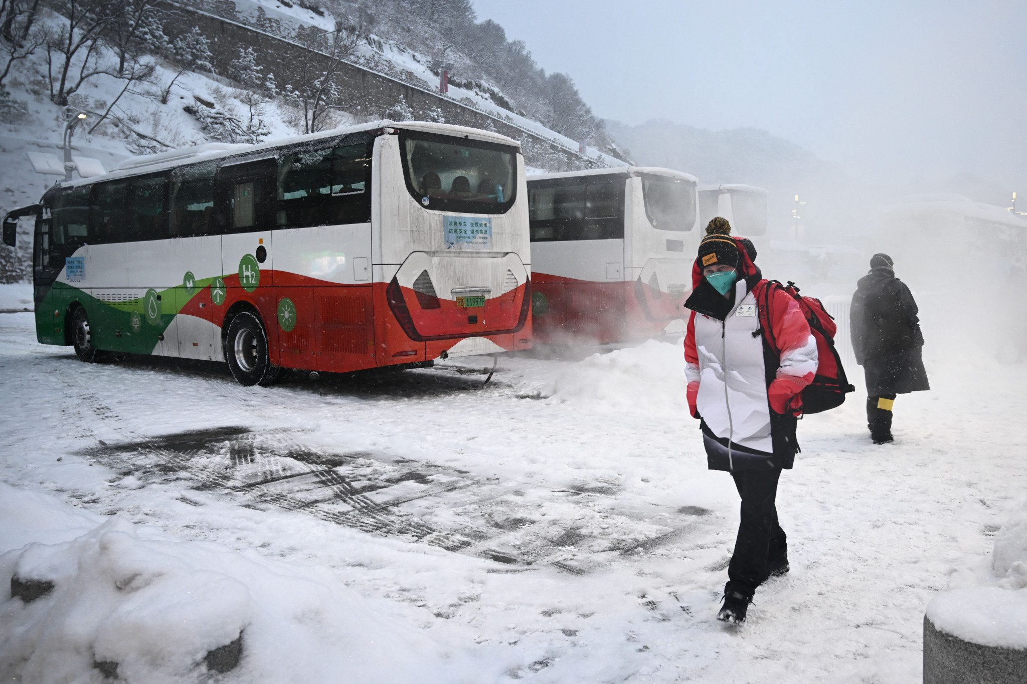 Fuel cell buses, such as the ones pictured here in Yanqing, are a part of ensuring Beijing 2022 is the first carbon-neutral Winter Olympics ©Getty Images 