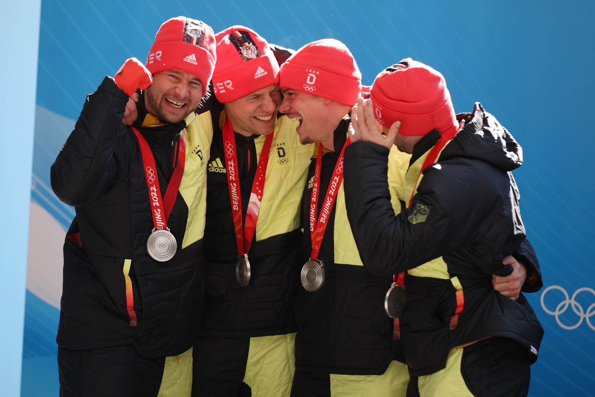 Johannes Lochner, pictured with his four-man bobsleigh team, won his second silver medal at Beijing 2022 ©Getty Images
