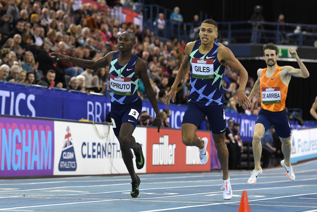 Britain's Elliot Giles, who ran the second-fastest indoor 800m of all time in Toruń last year, will return tomorrow seeking a revenge win over Kenya's Collins Kipruto, who beat him in Birmingham on Saturday ©Getty Images