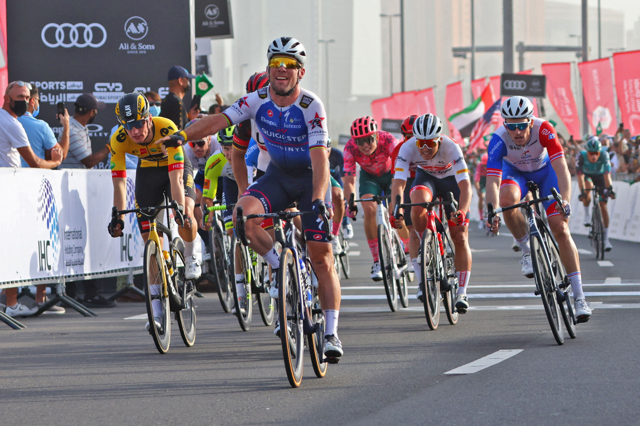 Britain's Mark Cavendish, front, sprinted to victory on the second stage of the UAE Tour ©Getty Images