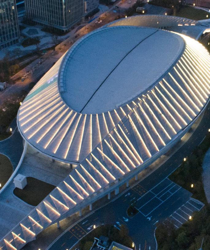 The Qiantang Roller Sports Center can be lit up at night ©Hangzhou 2022
