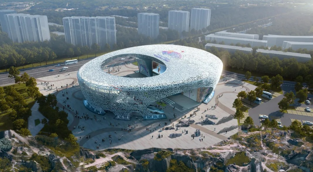 The sport climbing venue has a cocoon design ©Hangzhou 2022