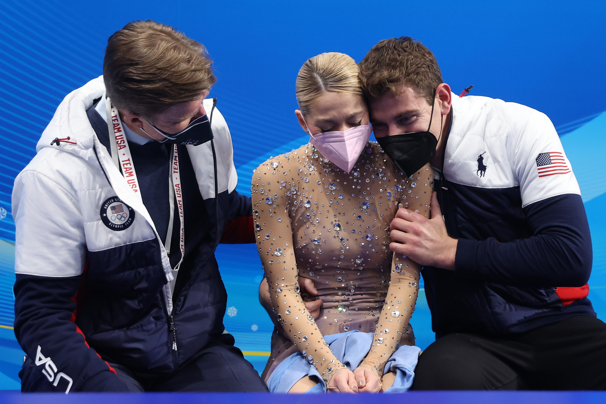 Pairs skaters Alexa Knierim, centre, and Brandon Frazier, right, have been told their use of the track was a "blatant and purposeful infringement of copyright" © Getty Images