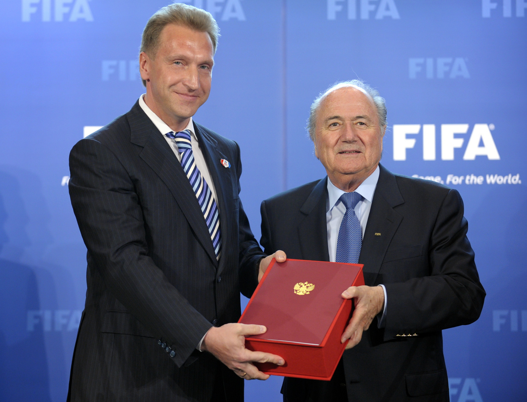 Igor Shuvalov, left, helped Russia to win the hosting rights for the 2018 FIFA World Cup ©Getty Images
