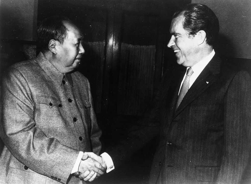 Ping Pong Diplomacy - enacted by table tennis players - helped set up the momentous meeting between Mao Zedong, left, and Richard Nixon in February 1972, when the Shanghai Communique was signed ©Getty Images 