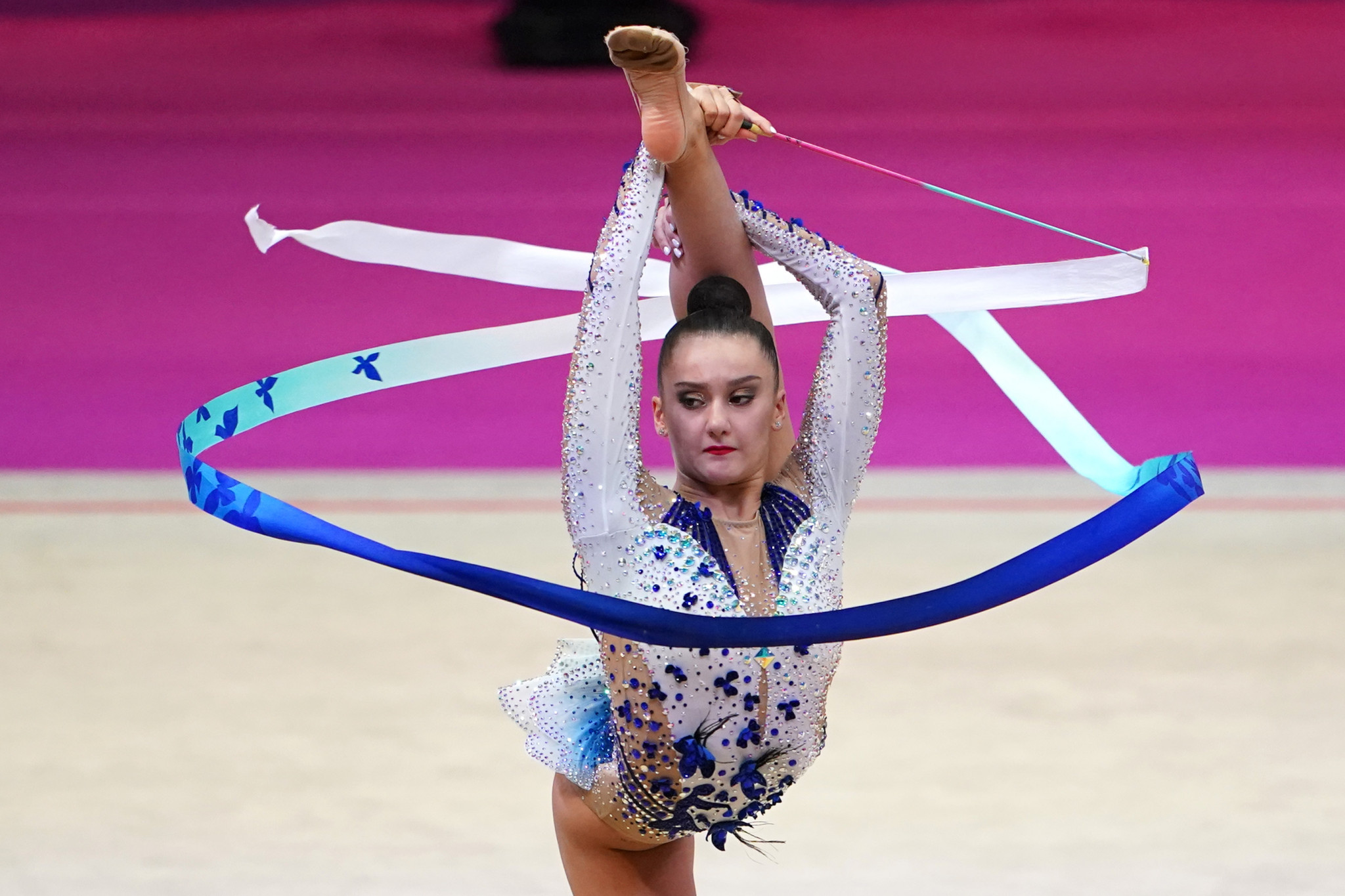 Tokyo 2020 Olympic bronze medallist Alina Harnasko of Belarus notched 125.350 on the first day of the Miss Valentine Tartu Grand Prix ©Getty Images