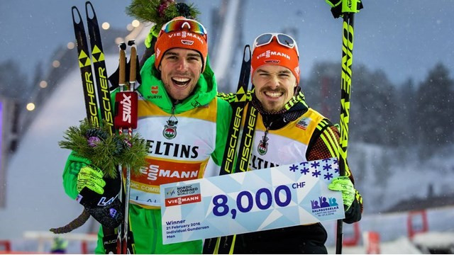 Johannes Rydzek and Fabian Rießle claimed gold at the Nordic combined World Cup ©FIS
