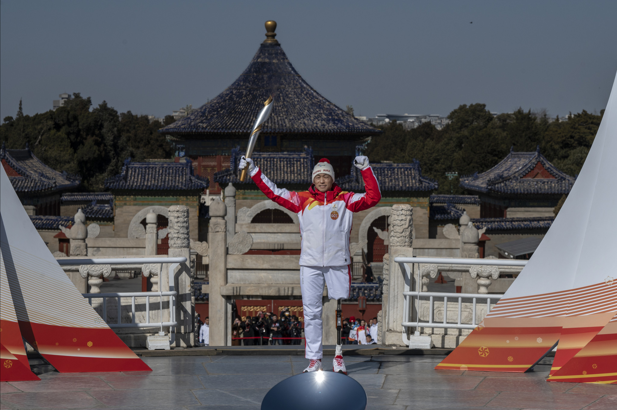 Triple Paralympic gold medallist Hou Bin lit the cauldron in 2008 and also took part in the Flame Ceremony at the Temple of Heaven this week  © Getty Images