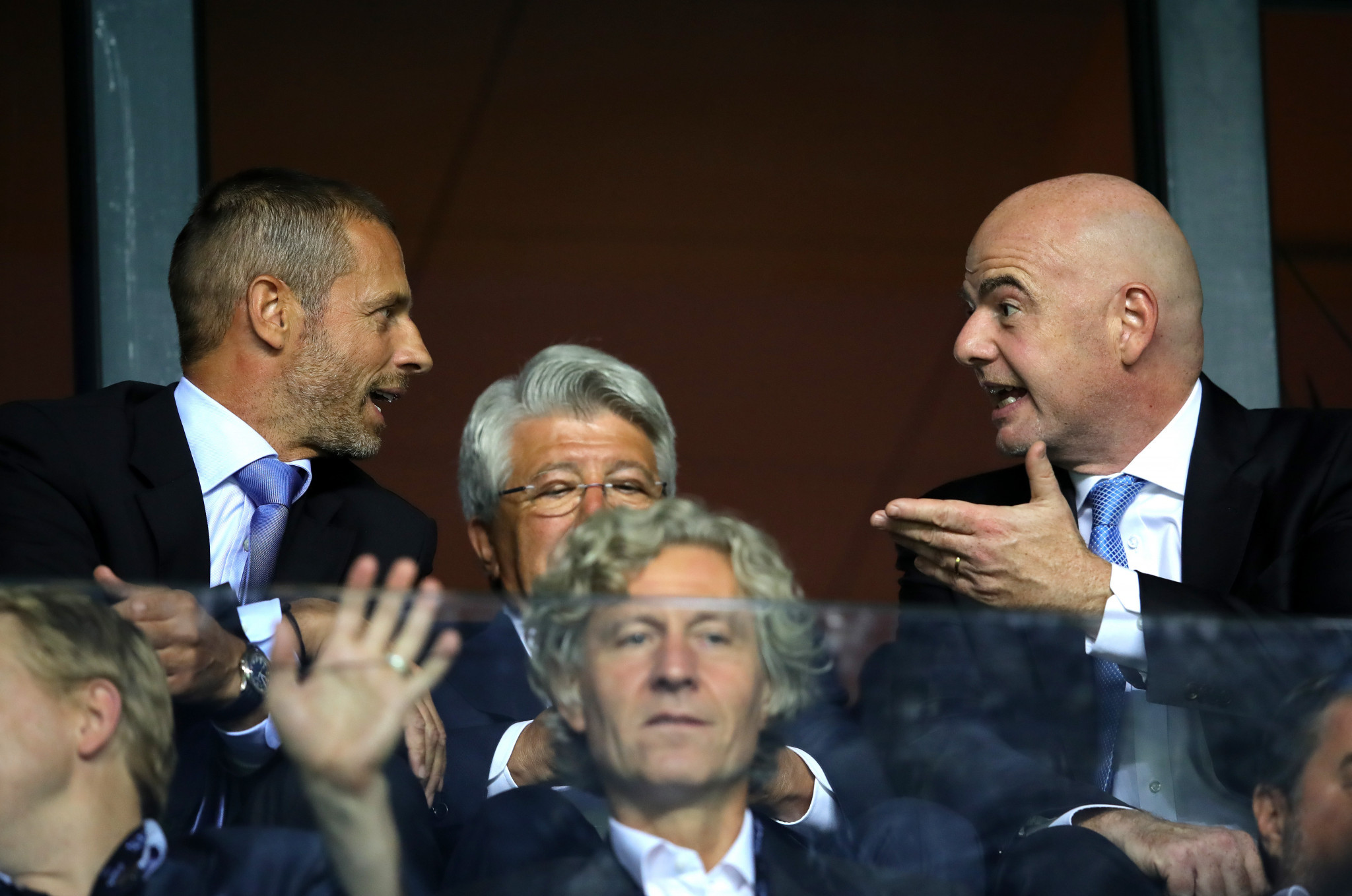 UEFA President Aleksander Čeferin, left, and FIFA President Gianni Infantino, right, banned the RFU from international football ©Getty Images