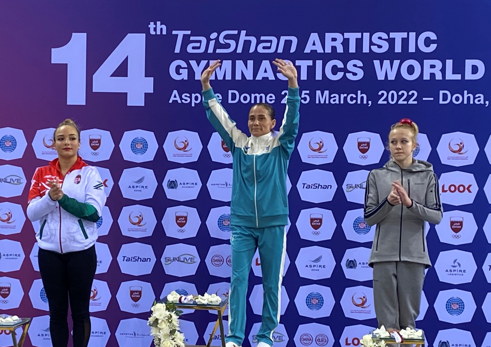 Uzbekistan's 46-year-old Oksana Chusovitina added another medal to her tally with victory in the vault at the FIG Artistic Gymnastics World Cup in Doha ©Qatar Gymnastics Federation