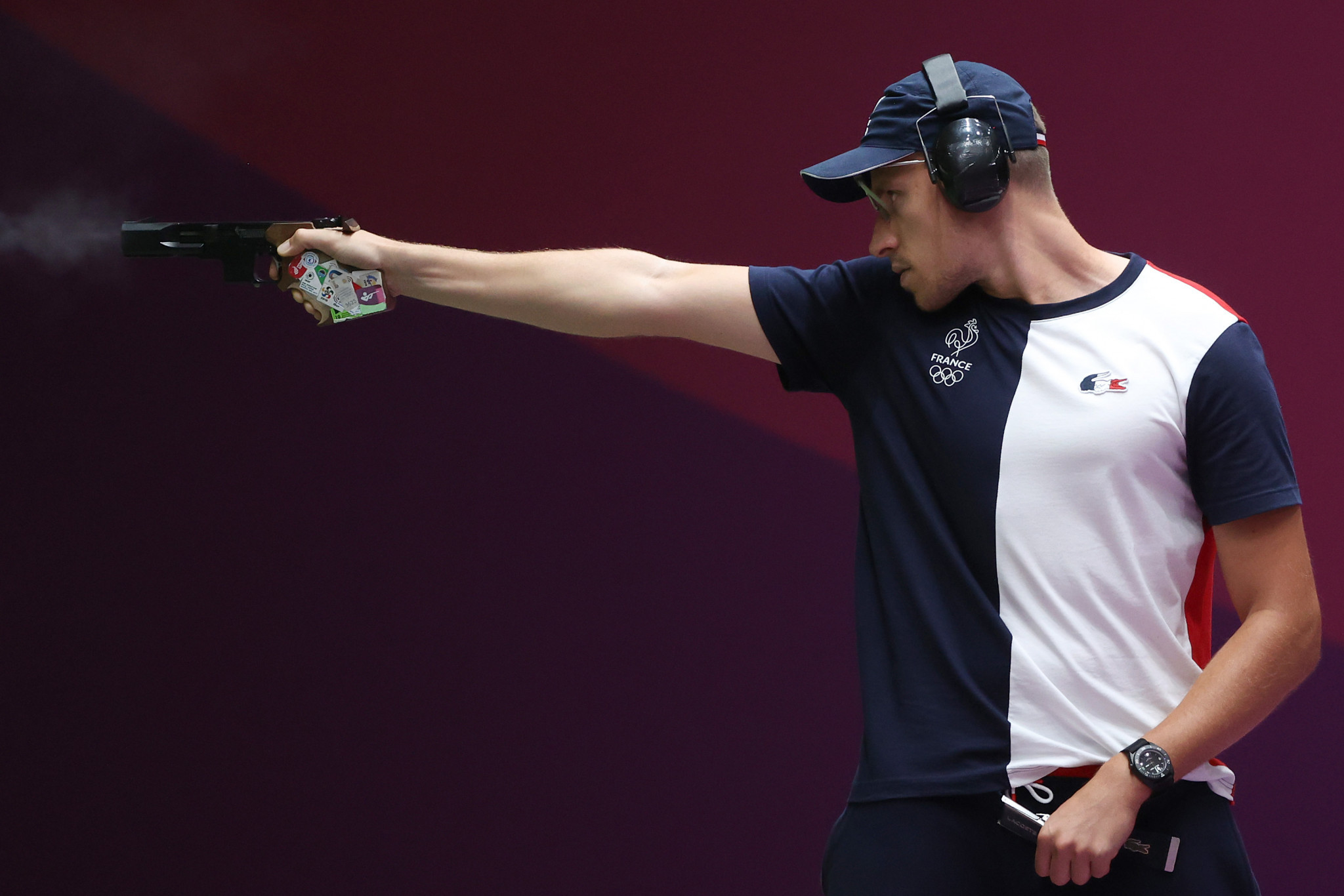 Jean Quiquampoix of France won gold in the men's 25 metres rapid fire pistol event on the penultimate day of the ISSF World Cup in Cairo ©Getty Images 