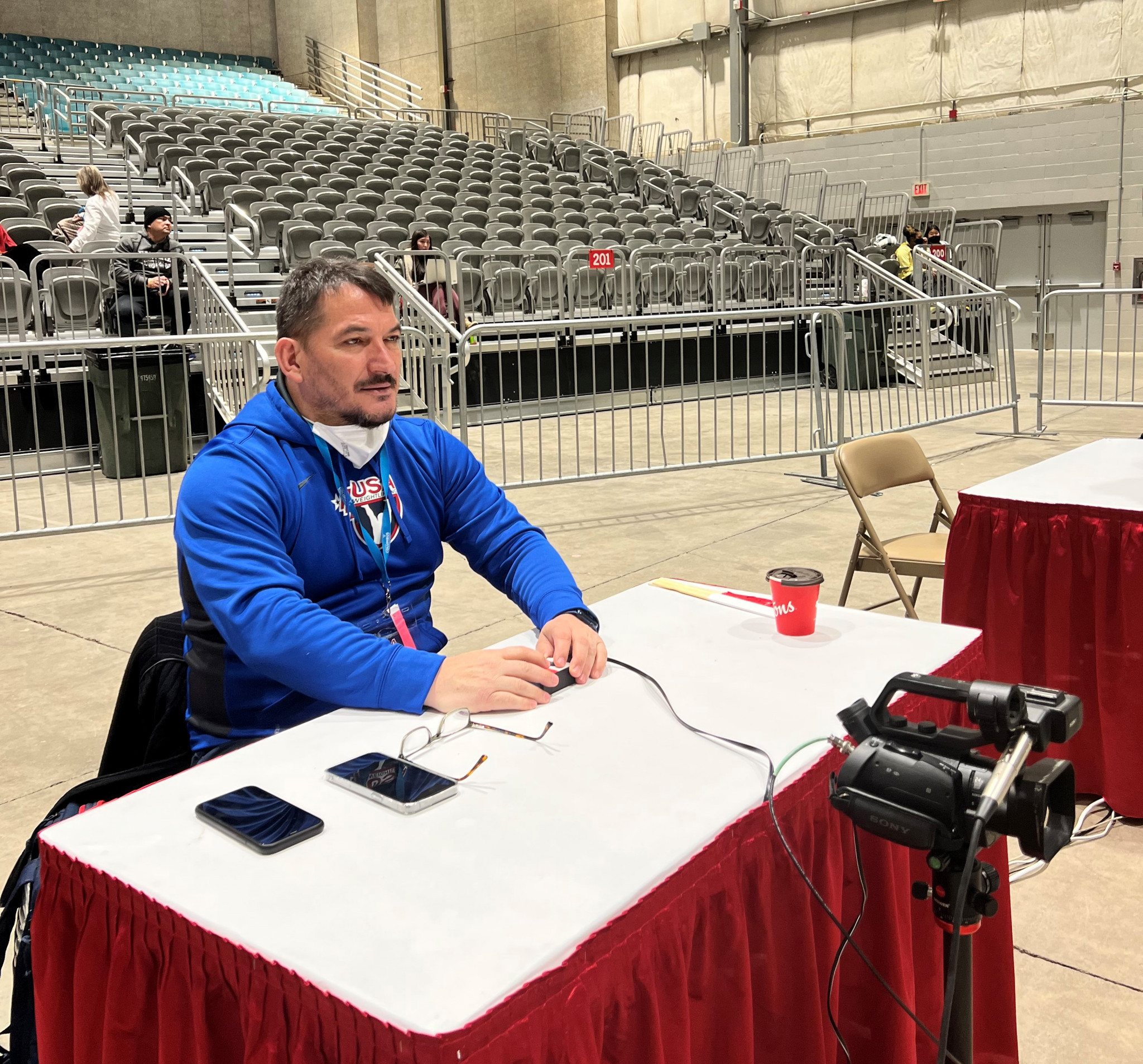 Three-time Olympic gold medallist and USAW’s technical director Pyrros Dimas was among the many officials at the Arnold Weightlifting Championships ©USAW