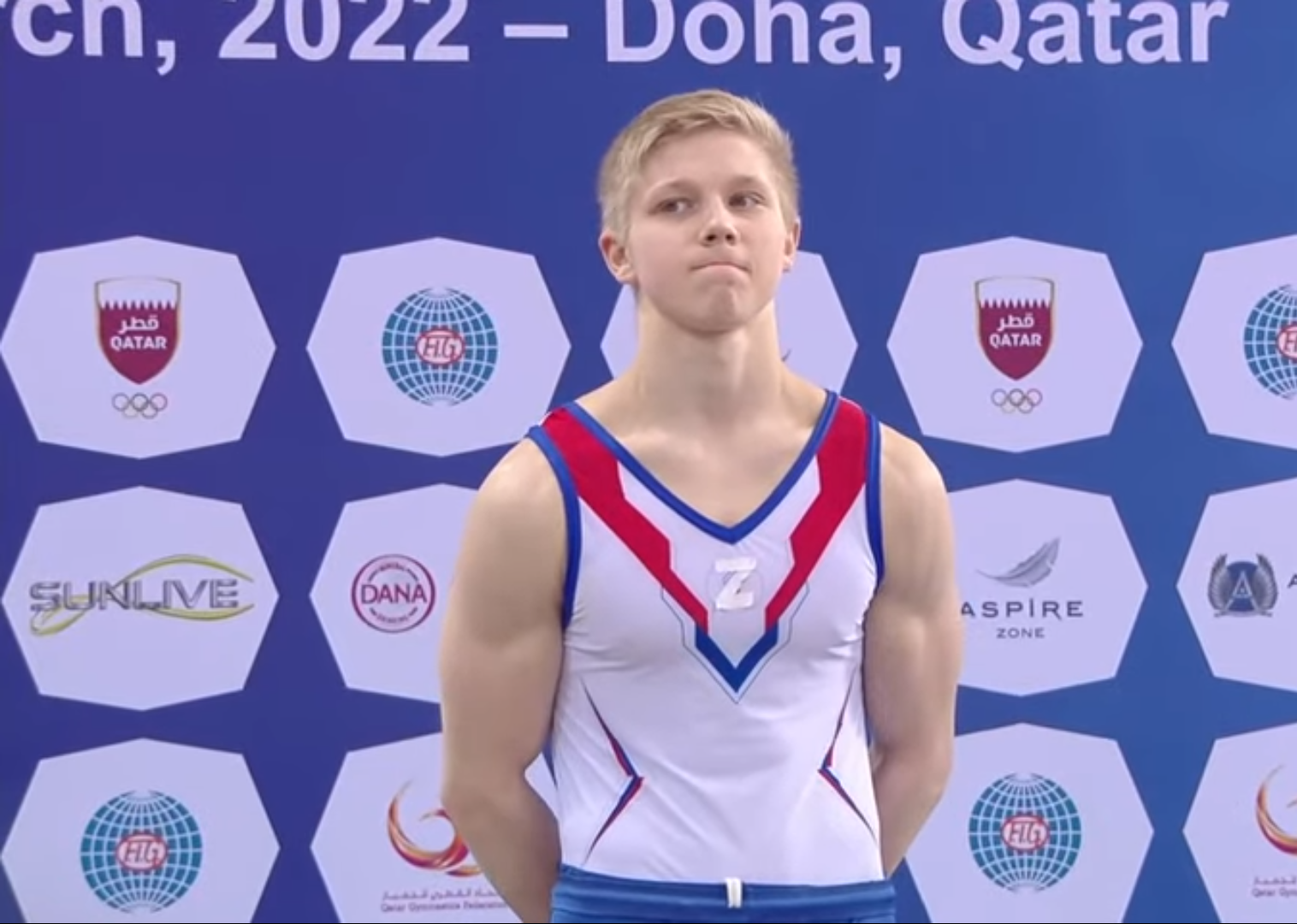 Russian gymnast Ivan Kuliak is unrepentant over wearing a symbol in support of the invasion of Ukraine on the podium following a World Cup event in Doha on Saturday ©Getty Images
