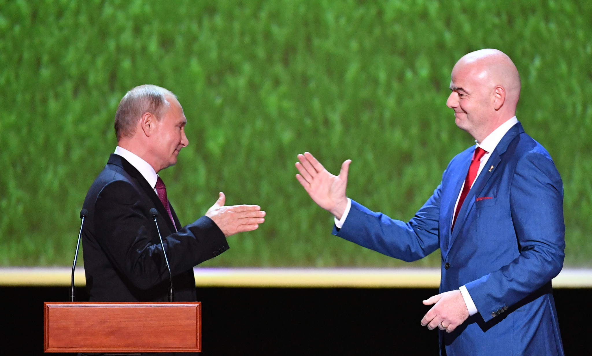 FIFA President Gianni Infantino, right, has been the subject of criticism due to this close relationship with Vladimir Putin ©Getty Images