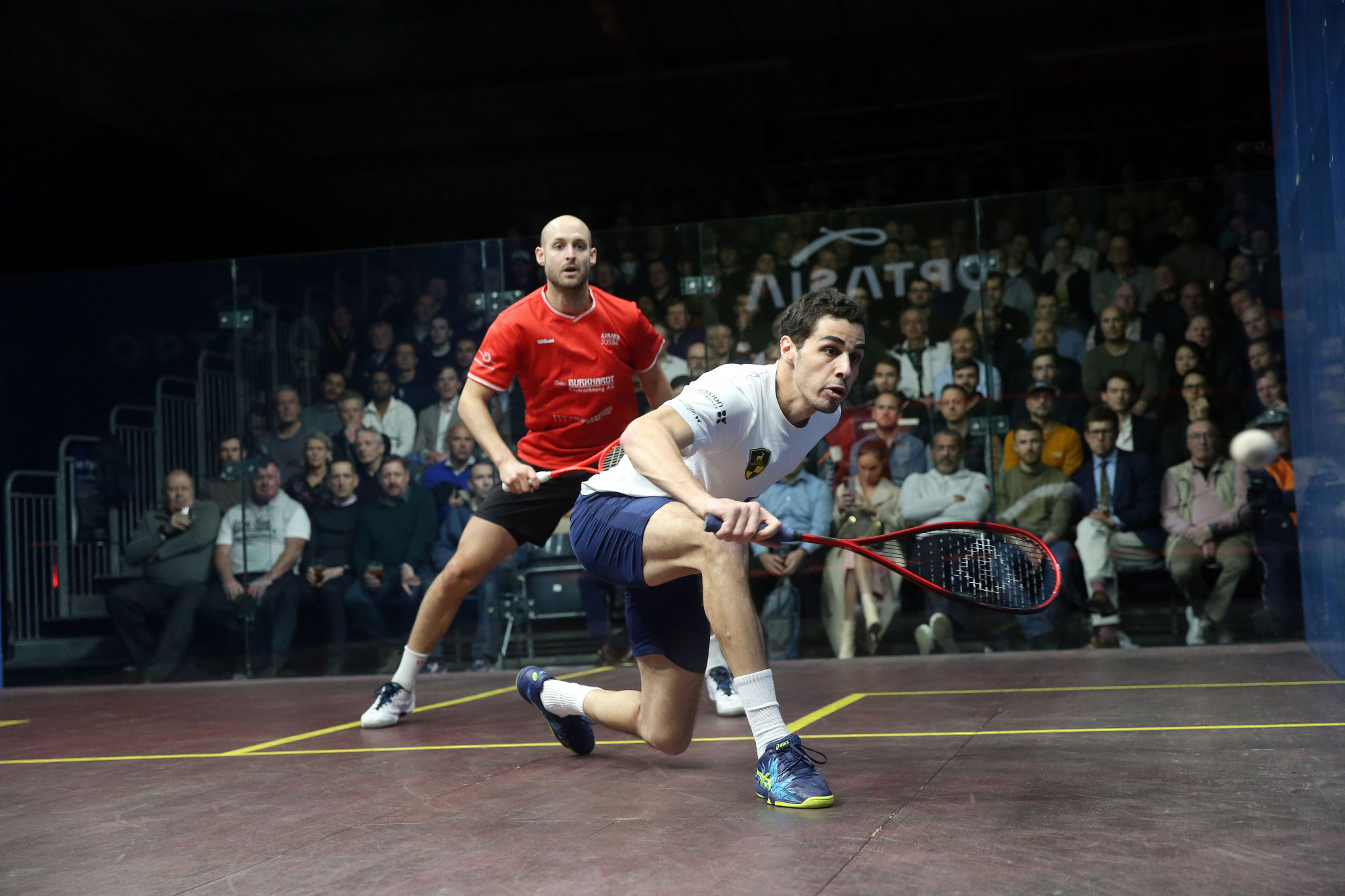 Top seed Ali Farag ended the run of unseeded Nicolas Mueller as he reached the PSA Optasia Championship final ©PSA World Tour