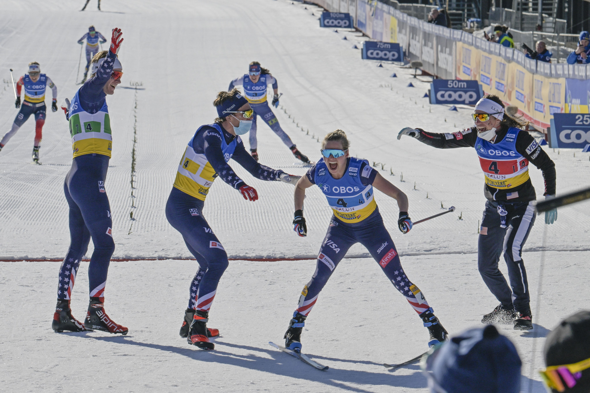 United States were led to victory by Jessie Diggins in the mixed relay ©Getty Images