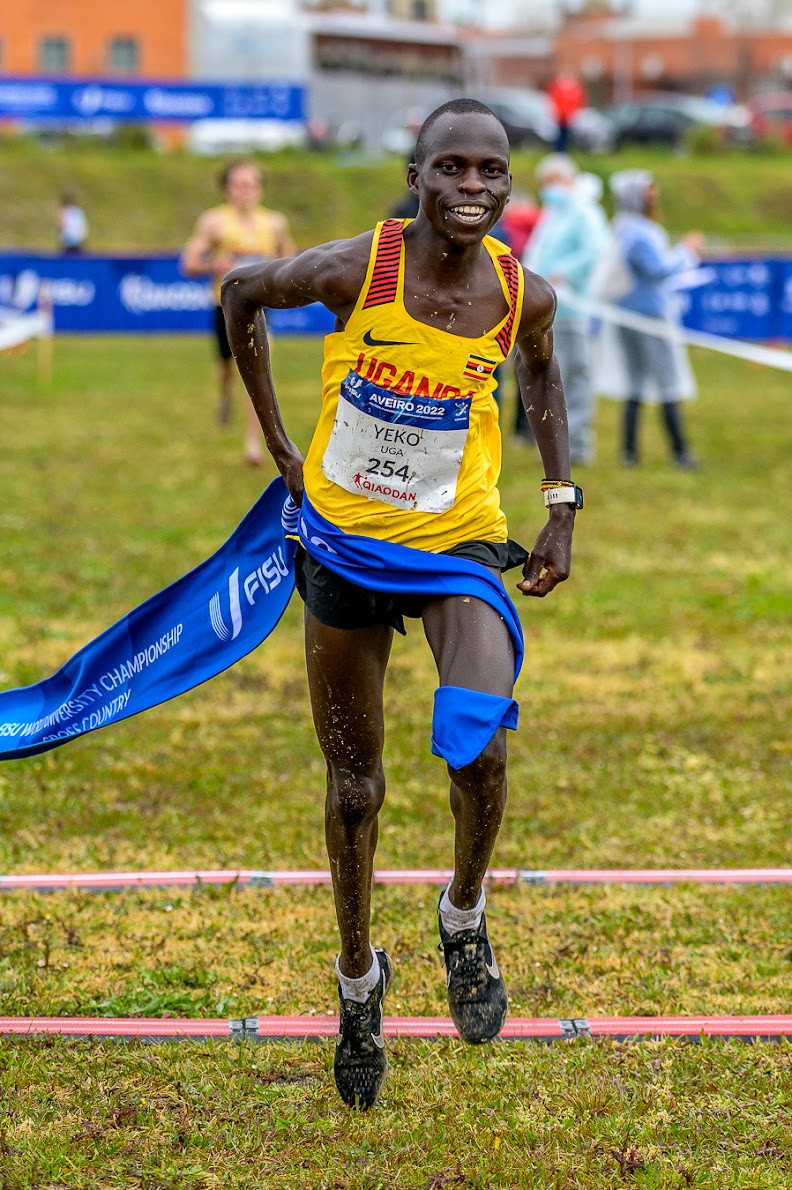 Uganda's Dismus Yeko won the men's title at the FISU World University Championship Cross Country at Aveiro in Portugal ©FISU