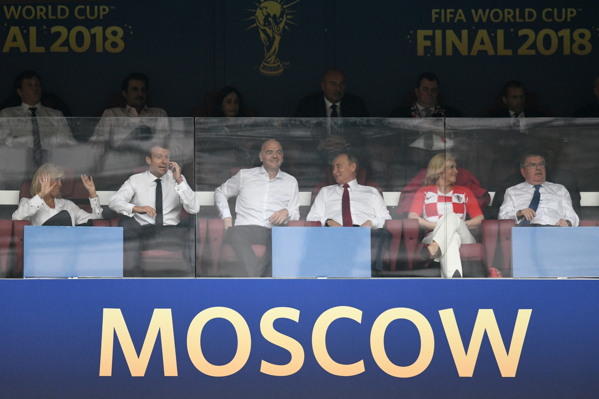 FIFA President Gianni Infantino, middle left, Russian President Vladimir Putin, middle right, and IOC President Thomas Bach, right, attended the 2018 World Cup final together ©Getty Images