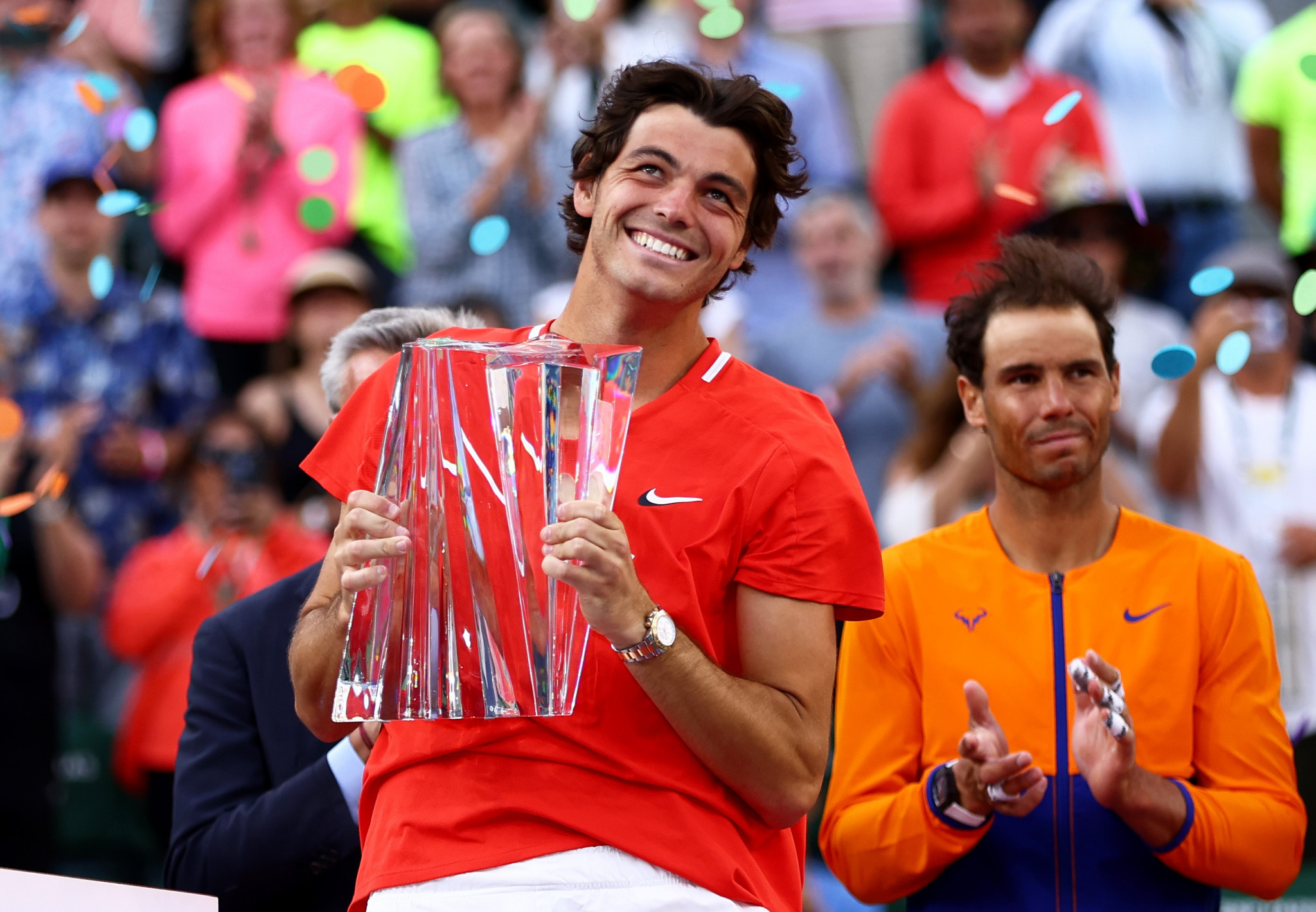 The United States' Taylor Fritz overcame an ankle injury to defeat Spain's Rafael Nadal in the men's singles final at Indian Wells ©Getty Images