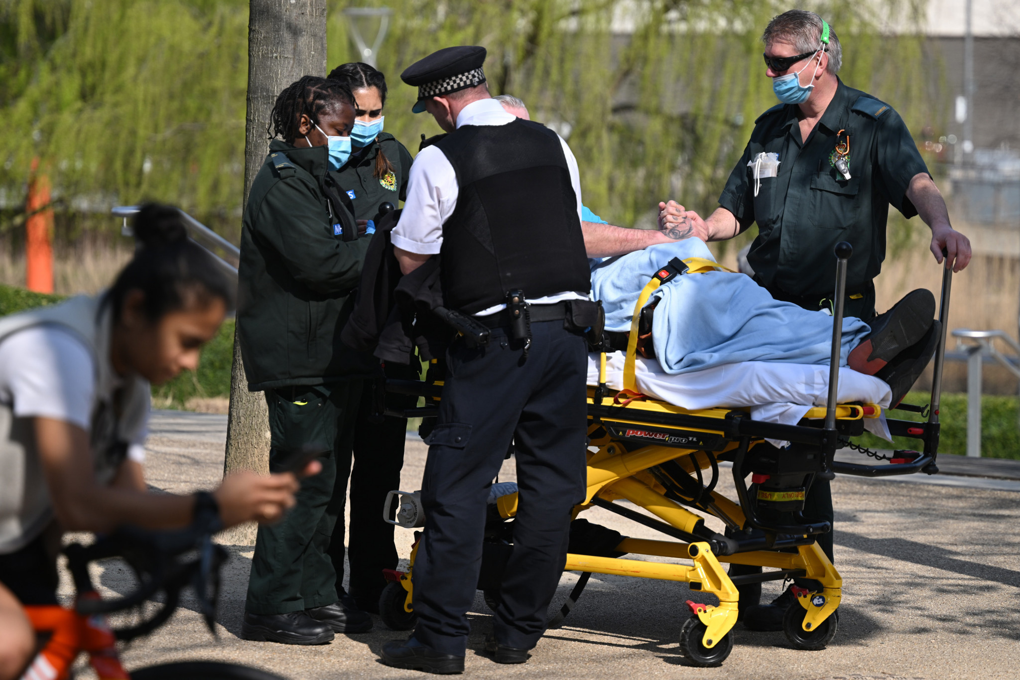 A person is treated after the gas leak at the London Aquatics Centre ©Getty Images
