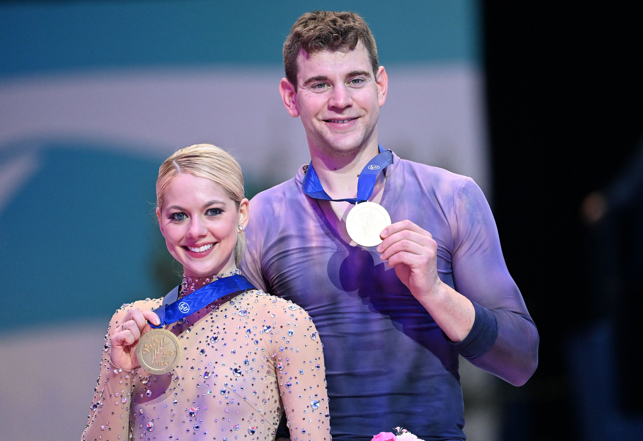 Alexa Knierim and Brandon Frazier earned pairs gold in Montpellier ©Getty Images
