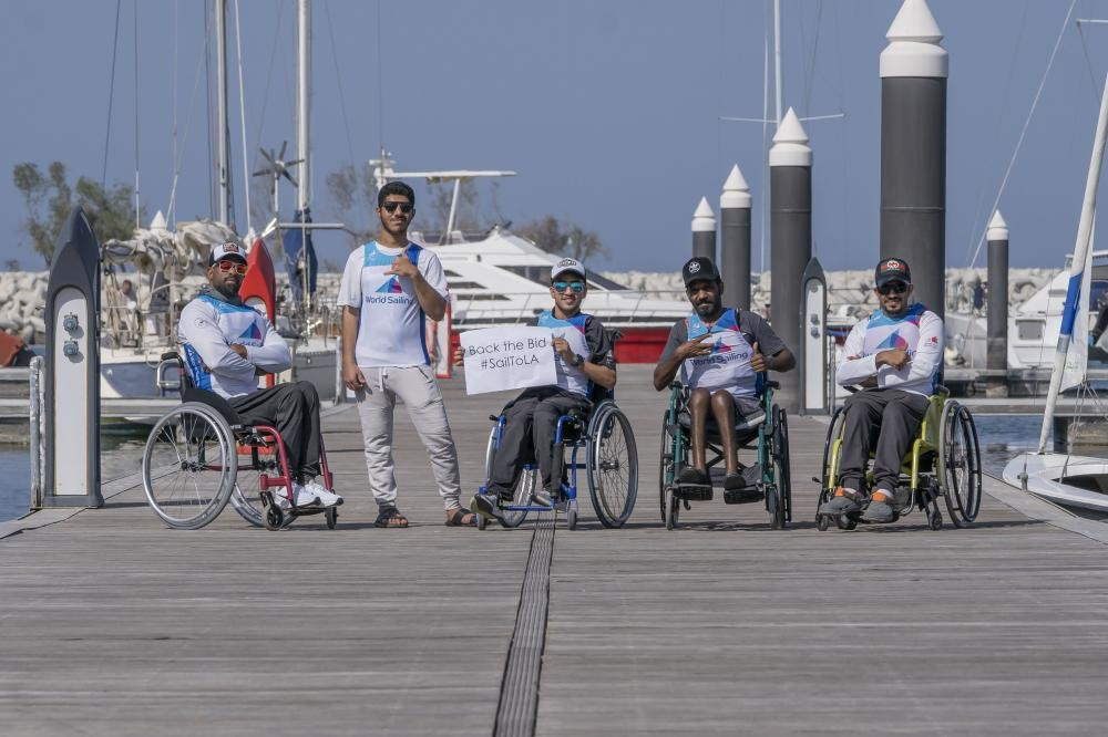 Sailors at the Paralympic Development Programme in Oman showing their support to get sailing reinstated at the Paralympics ©Oman Sail