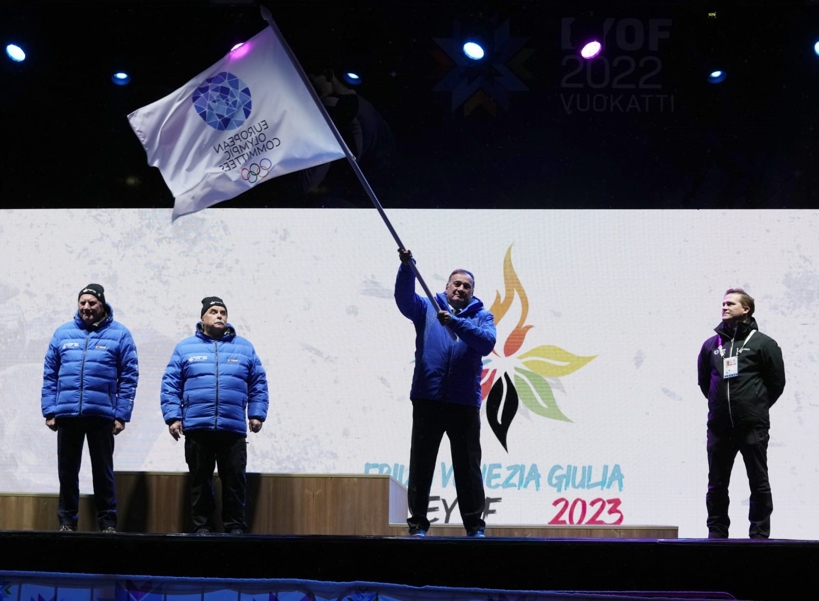 The Winter EYOF was the EOC's first multi-sport event since Greek official Spyros Capralos, second right, was elected as President last June ©Ignacio Casares