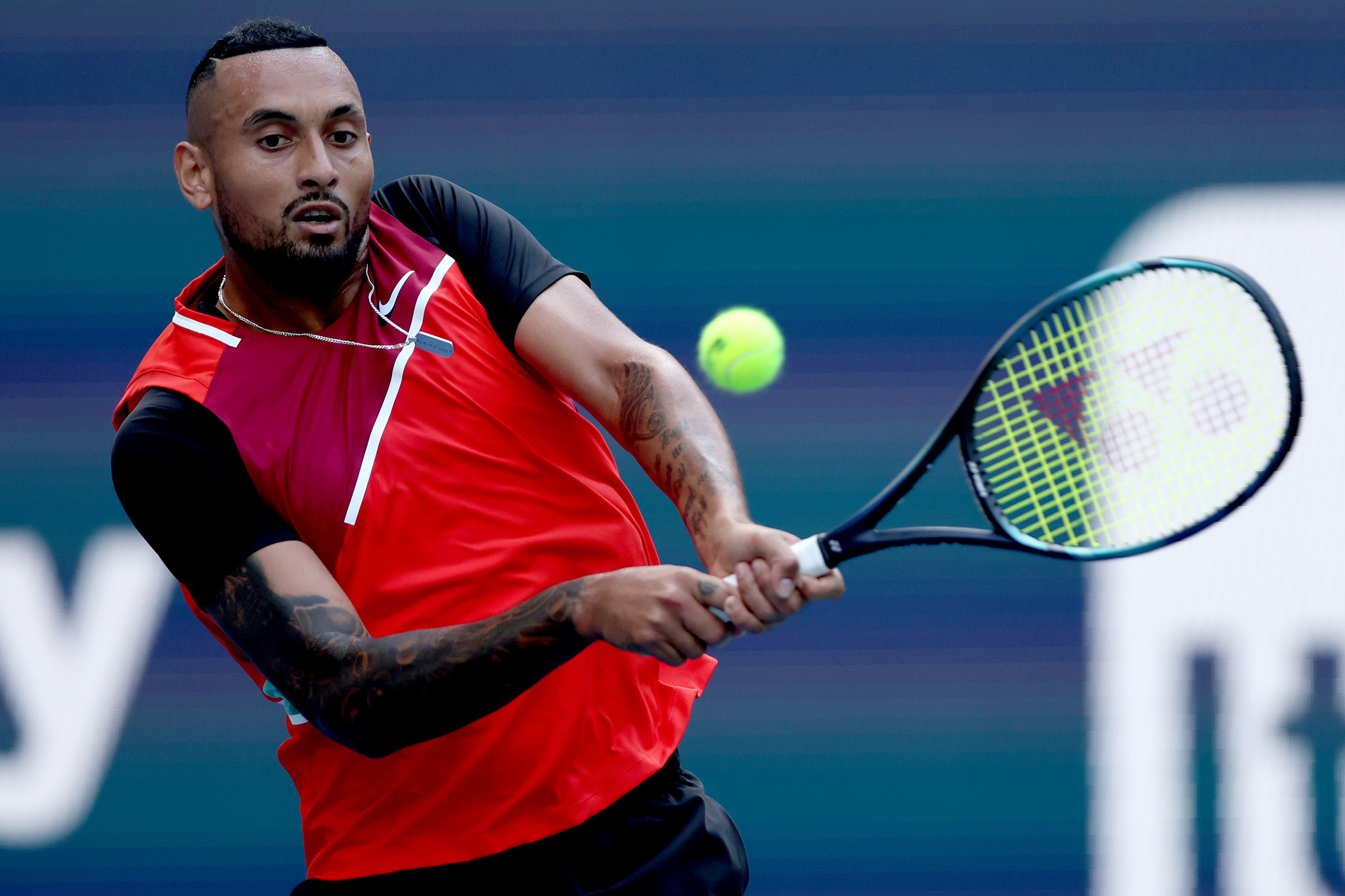 Nick Kyrgios thrashed Andrey Rublev to advance to the third round in Miami ©Getty Images