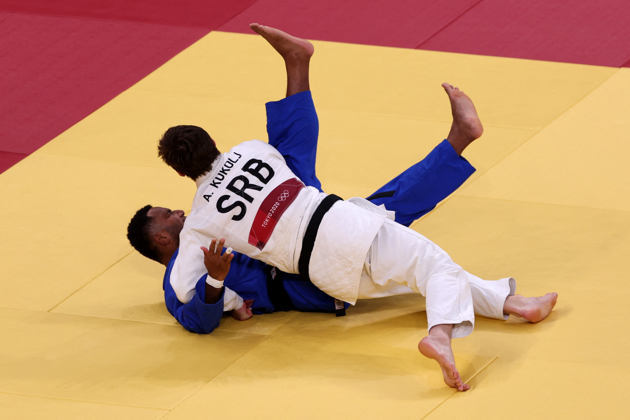 Fijian Tevita Takayawa, in blue, was defeated by Serbia's Aleksandar Kukolj in the men’s under-100kg judo tournament at Tokyo 2020 ©Getty Images