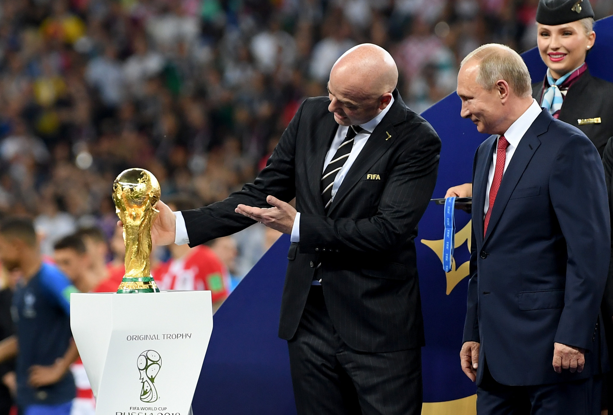 FIFA President Gianni Infantino, left, previously called the 2018 tournament "the best World Cup ever", but today admitted it "did not create a lasting peace" ©Getty Images