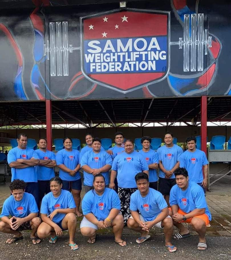 Samoa's elite training squad and coaches at the isolation training camp, where they will remain until July ©Samoa Weightlifting Federation