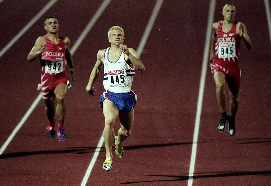 Iwan Thomas wins the 1998 European 400 metres title in Budapest - the first of three major golds he would earn in the space of less than a month ©Getty Images