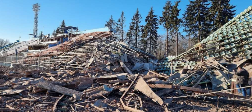The stadium attached to the training centre in Chernihiv was destroyed in a Russian attack ©UWF