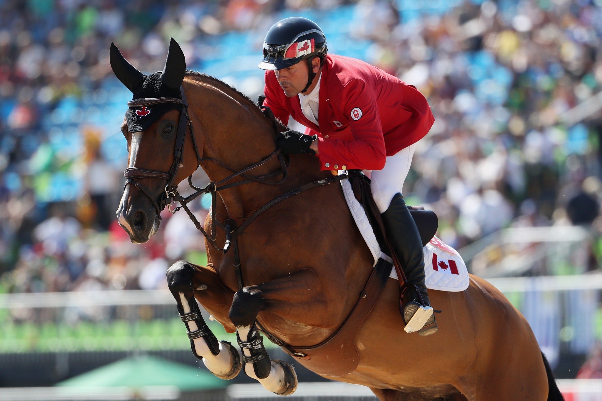 
Eric Lamaze of Canada rides his mare Fine Lady 5 during the Jumping Individual and Team Qualifier competition at the Olympic Equestrian Centre in Rio ©Getty Images