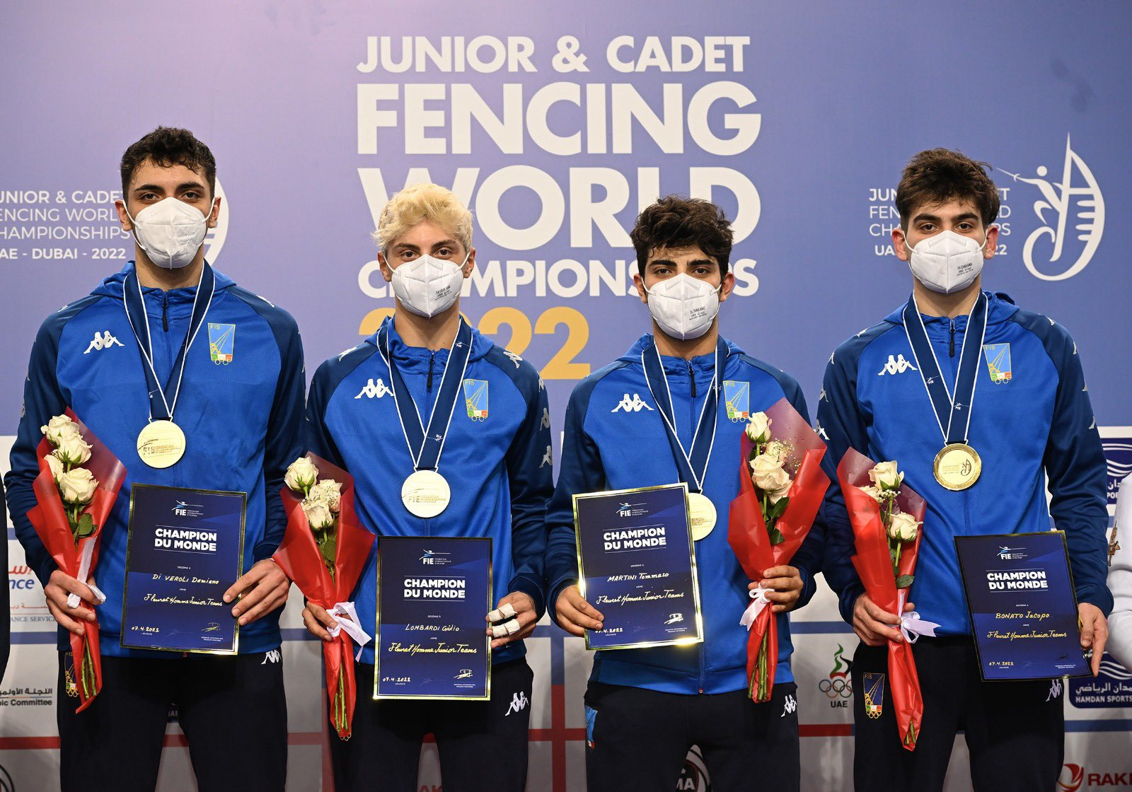 Italy won gold in the men's junior foil team event in Dubai ©FIE