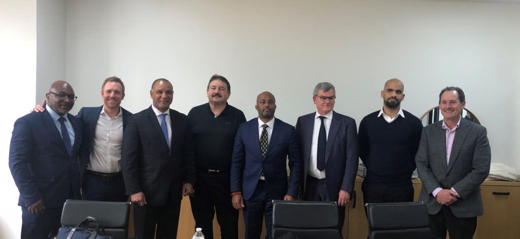 IMMAF representatives met with FFB President Dominique Nato, fourth from left, in Paris last month ©IMMAF