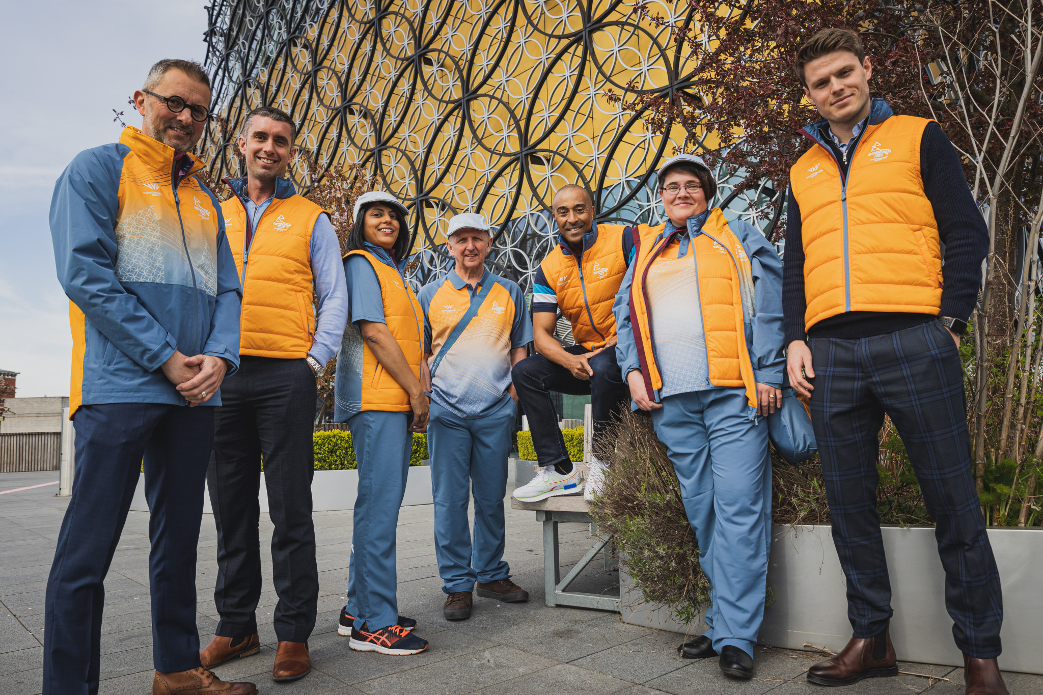 Birmingham 2022 uniforms manager, Max Jimminson, right, was focused on creating bright, vibrant, and noticeable clothing so the volunteers would stand out at the event ©Birmingham 2022