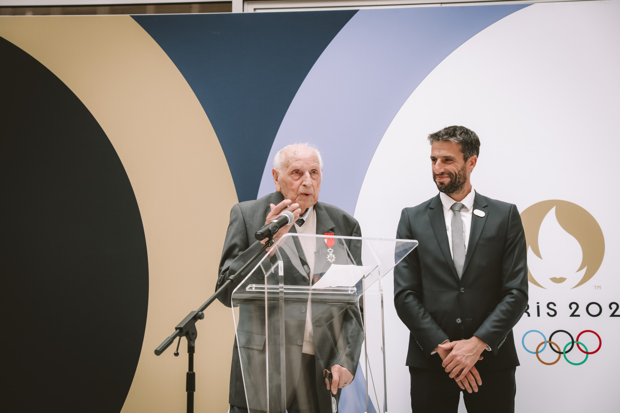 Paris 2024 President Estanguet presents oldest French Olympic champion Coste with Legion of Honour