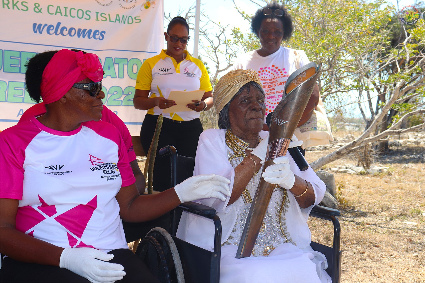 Eve Landy, aged 100, held the Baton during its journey to the Turks and Caicos Islands ©Turks and Caicos Islands Sports Commission