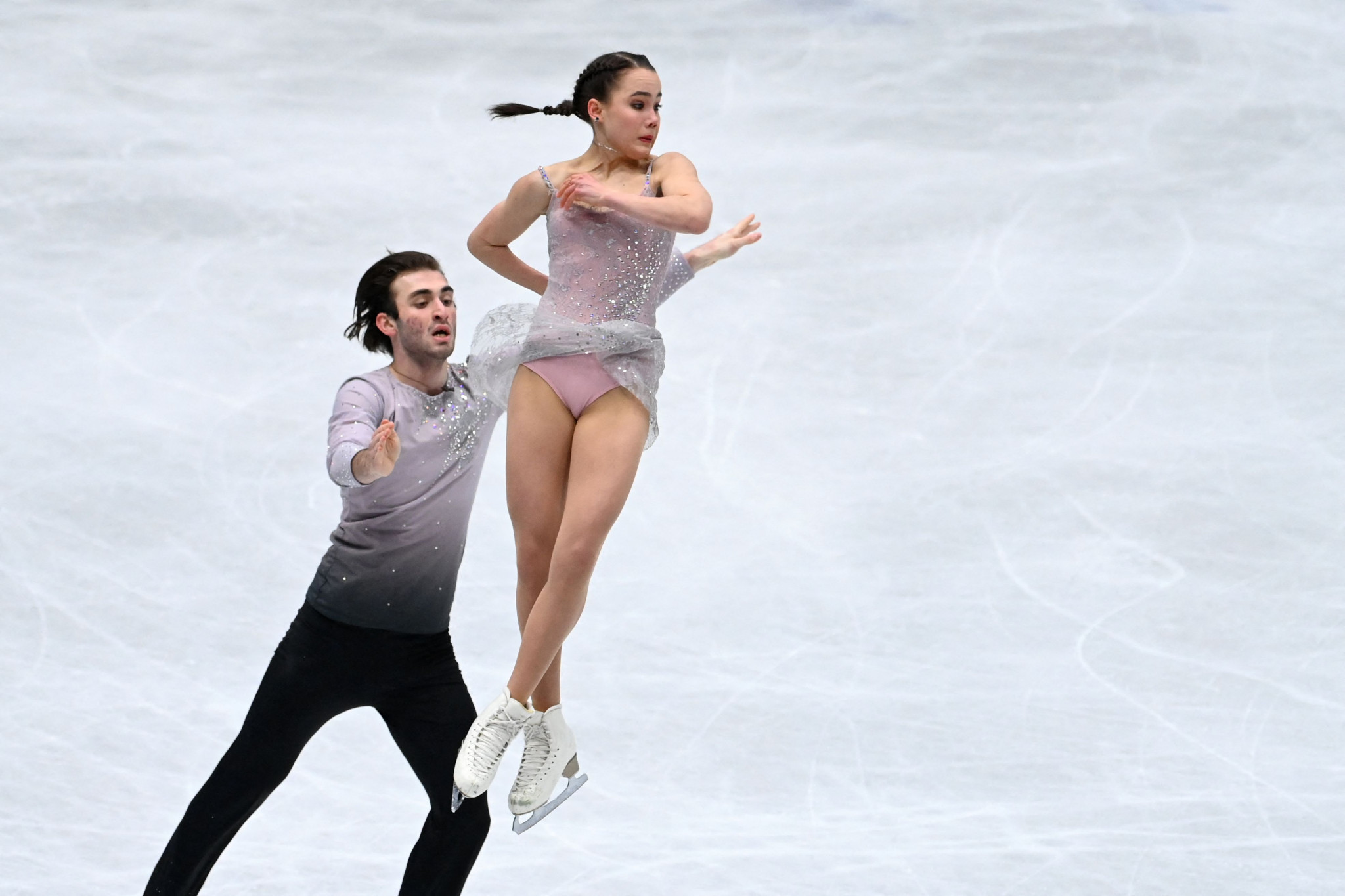 Karina Safina and Luka Berulava of Georgia won the pairs short programme on the opening day of the World Junior Figure Skating Championships ©Getty Images