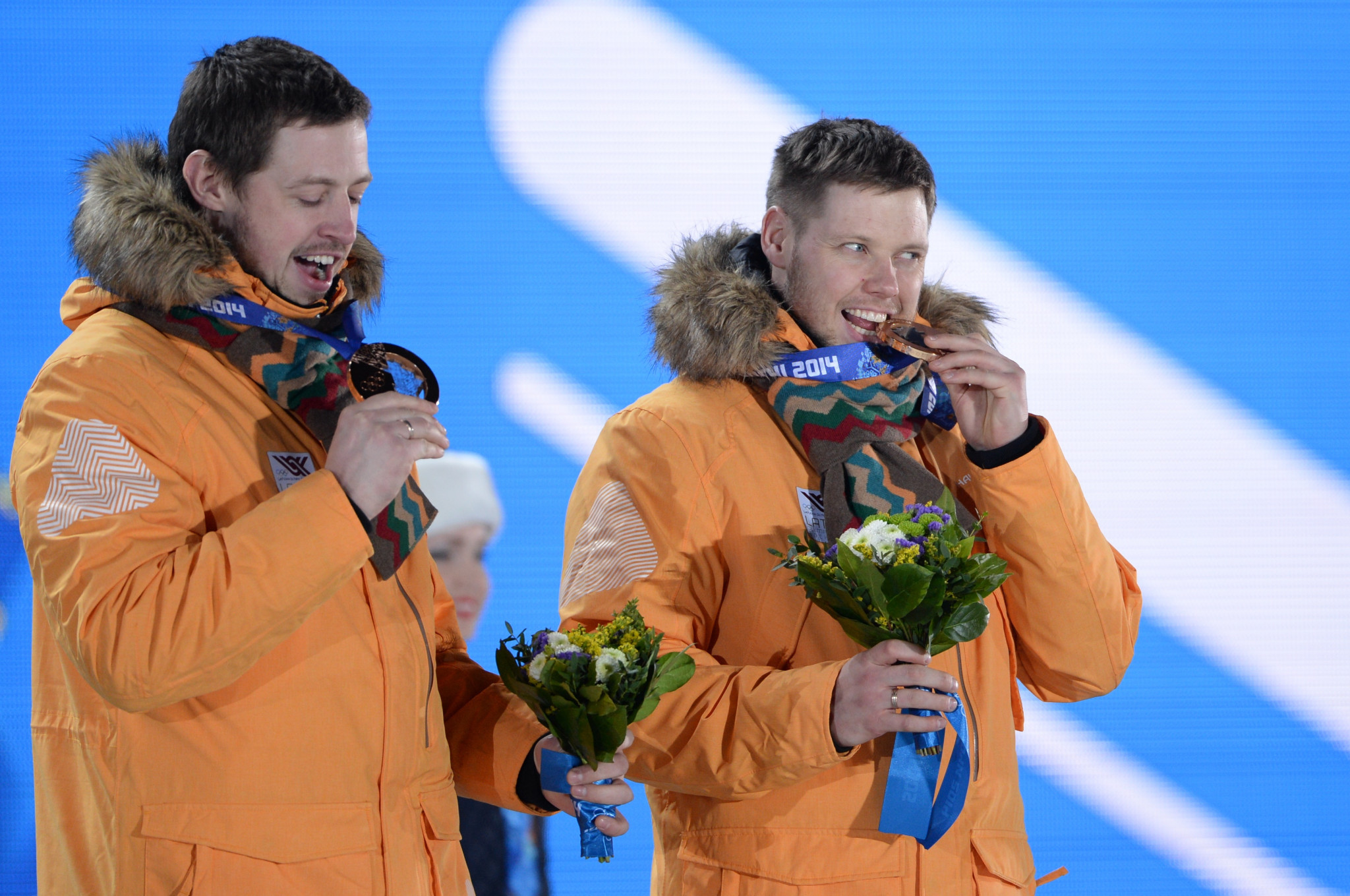 Latvian brothers Andris Šics, left, and Juris Šics have both won three luge medals at the Winter Olympics ©Getty Images
