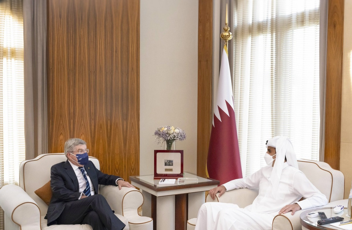 Thomas Bach held talks last month with Qatar's Emir and fellow IOC member, Sheikh Tamim bin Hamad Al-Thani, where the subject of Doha hosting the Olympic Games was sure to be among the items discussed ©QOC