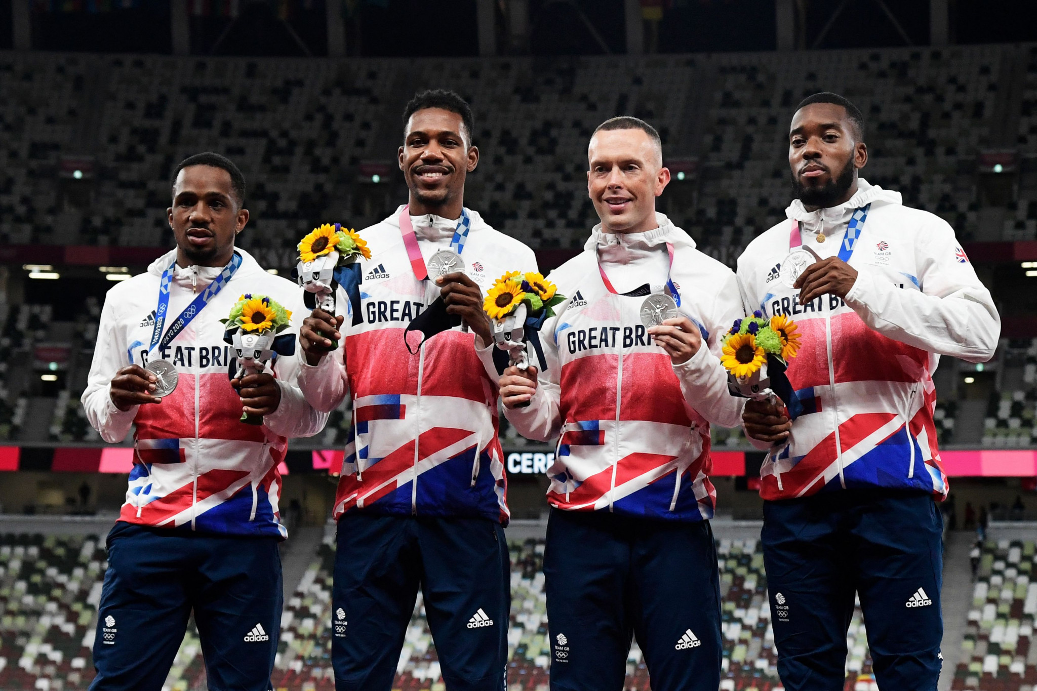 Britain's men's 4x100m relay team were stripped of their silver medal from Tokyo 2020 due to the disqualification of CJ Ujah, left, because of a doping offence ©Getty Images