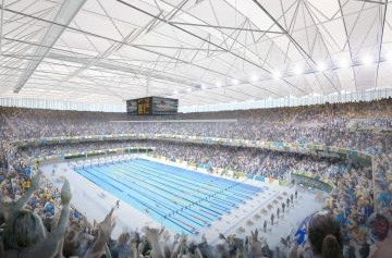 An artistic impression of the completed Olympic Aquatics Stadium to be used for swimming competition at Rio 2016 ©Rio 2016