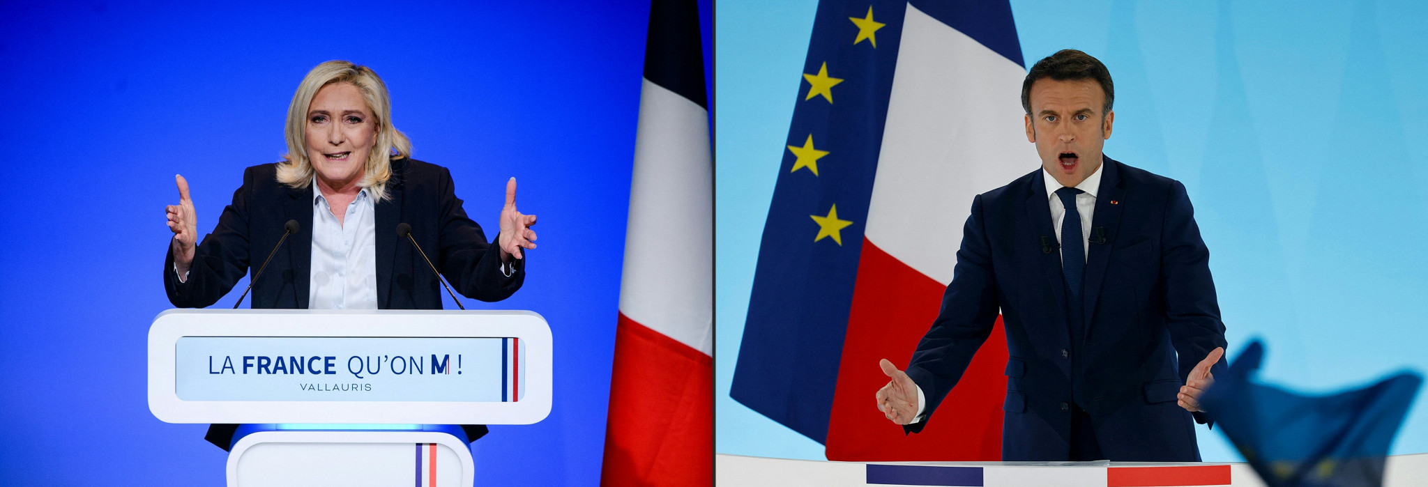 Marine Le Pen, left, and Emmanuel Macron are set to go head-to-head in the French Presidential election run-off later this month ©Getty Images