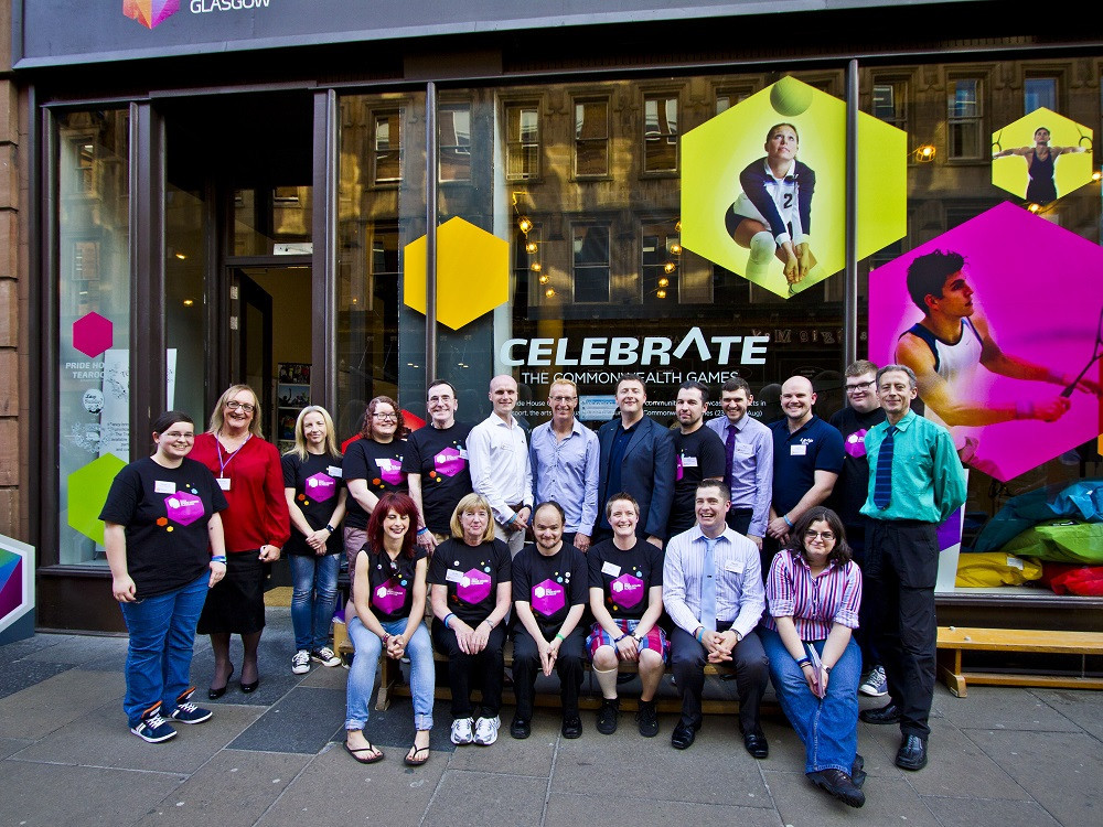 Peter Tatchell, first to the right standing, visited the Pride House Glasgow team in 2014 ©Sports Media LGBT+