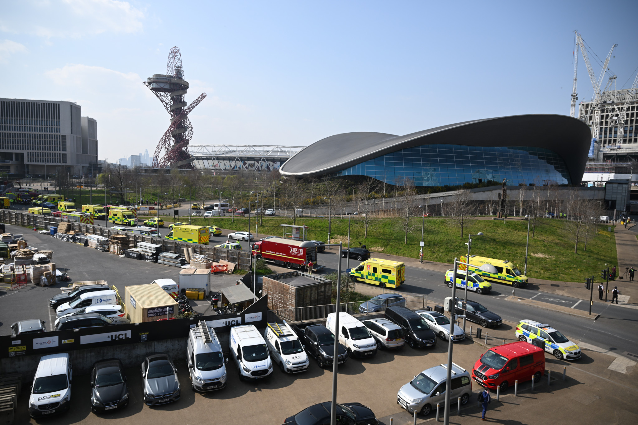 Ambulances at London Aquatics Centre following last month's gas leak ©Getty Images